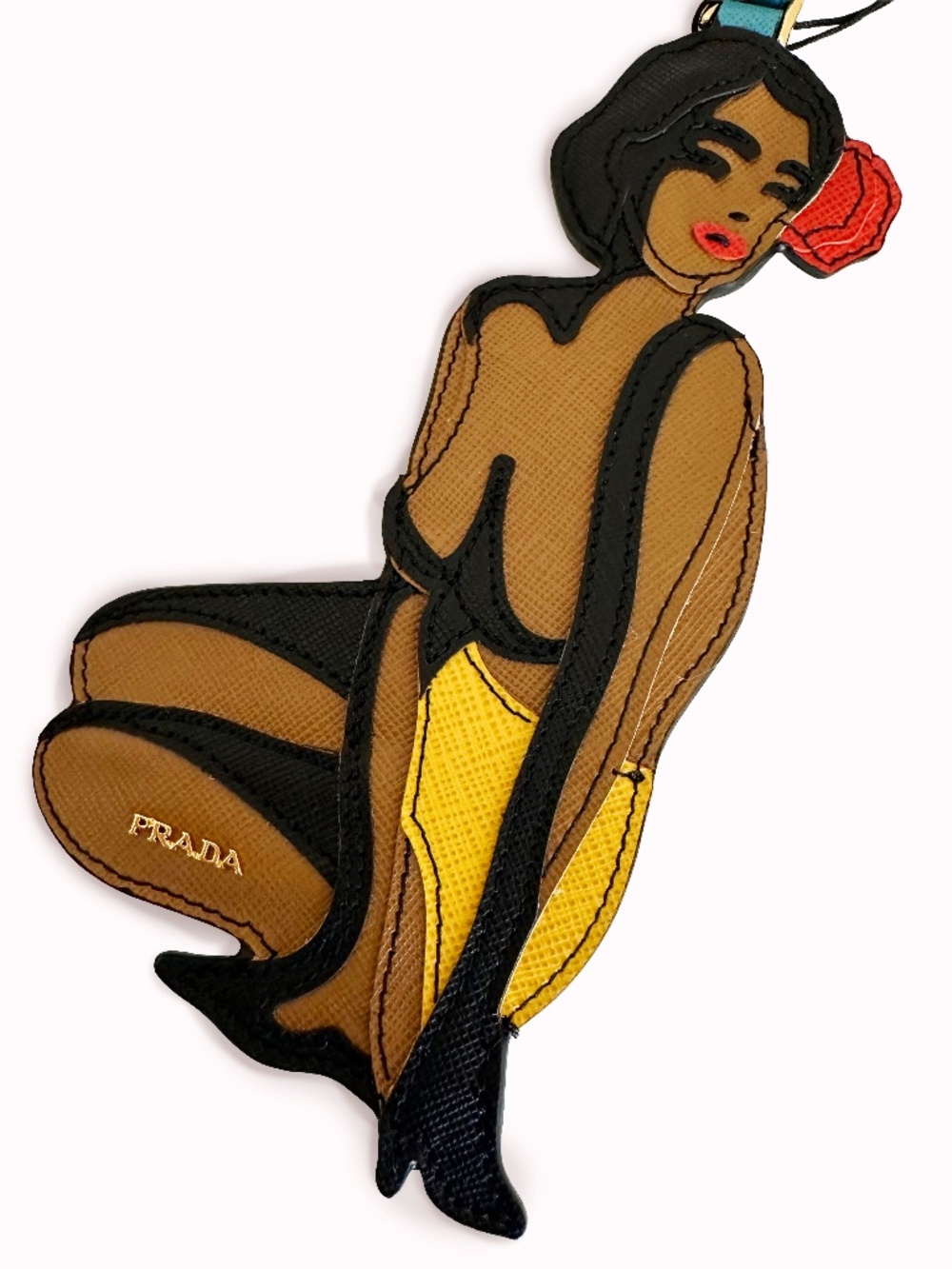 RARE PRADA Vintage Saffiano Bathing Beauty Luggage Tag Bag Charm Authenticated